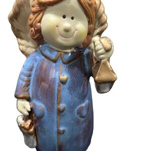 Ceramic Angel Figurine in Blue and Brown